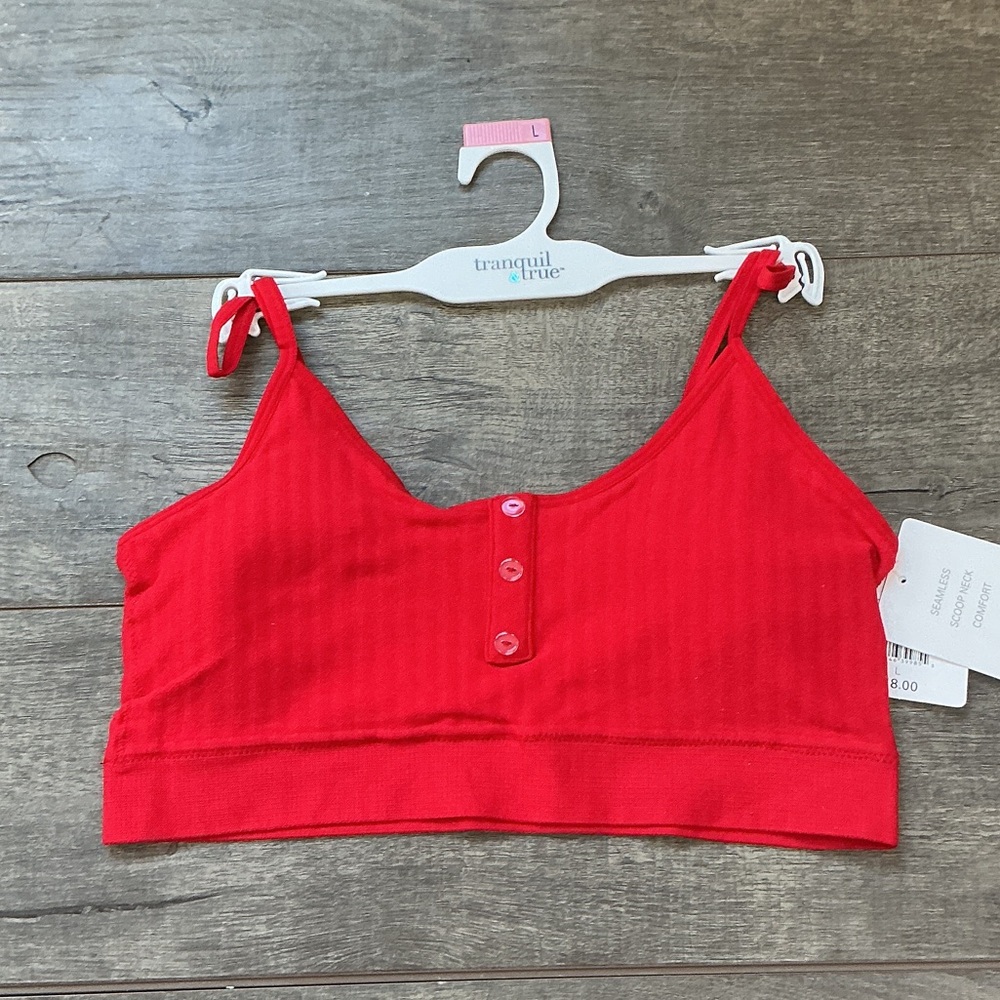 Tranquil True Red Ribbed Bra